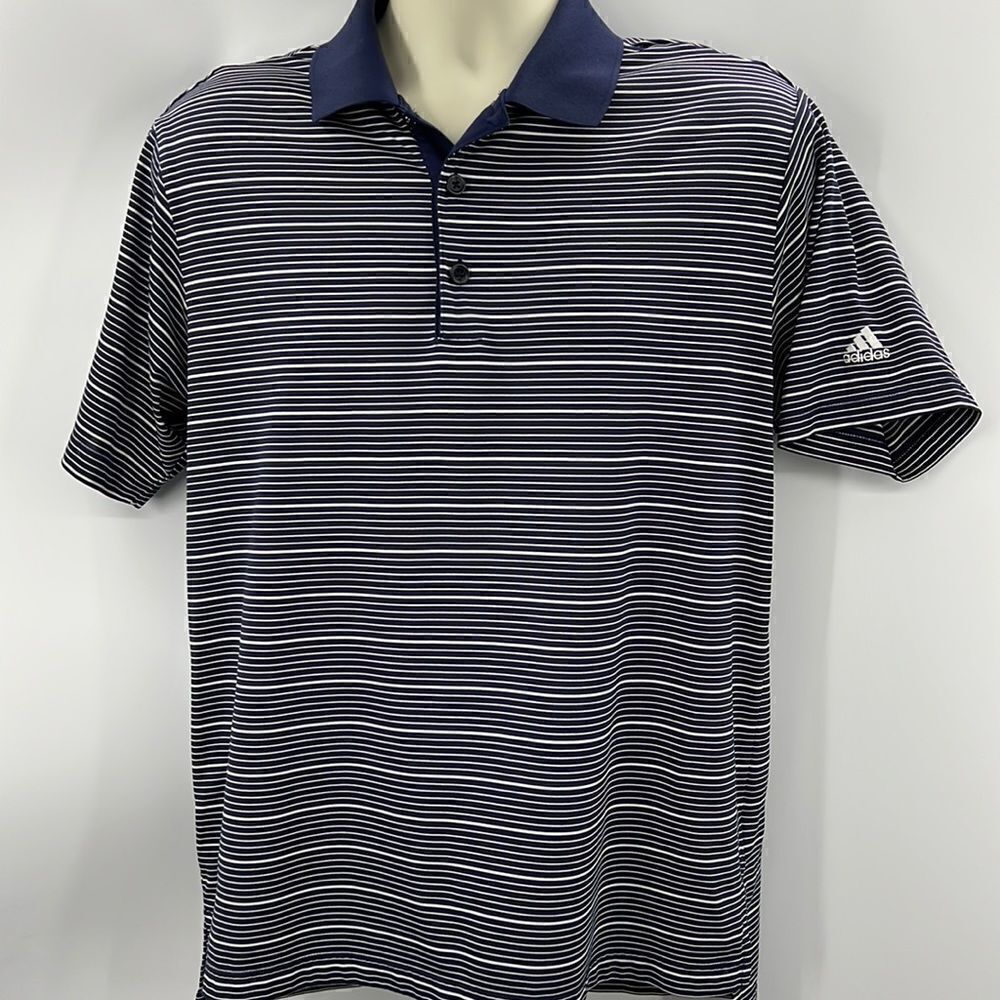 Adidas small striped clima lite short sleeve golf polo